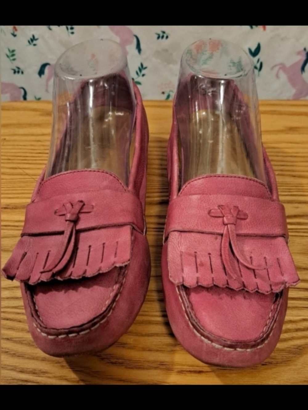 Cole Haan Pink Suede Preppy Boho Casual Neutral Loafer Shoe w/ Tassels SZ 7B